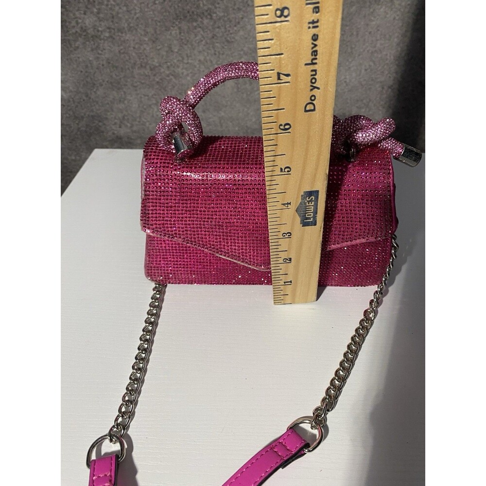 ALDO Hot Pink Rhinestone Handbag Mini Top Handle Bag With Chain Crossbody Strap - Picture 12 of 14
